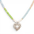 Collana Multicolor con Cuore Martellato e Perla In Acciaio Inossidabile