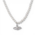 Collana Perle e Charm Pianeta In Acciaio Inossidabile