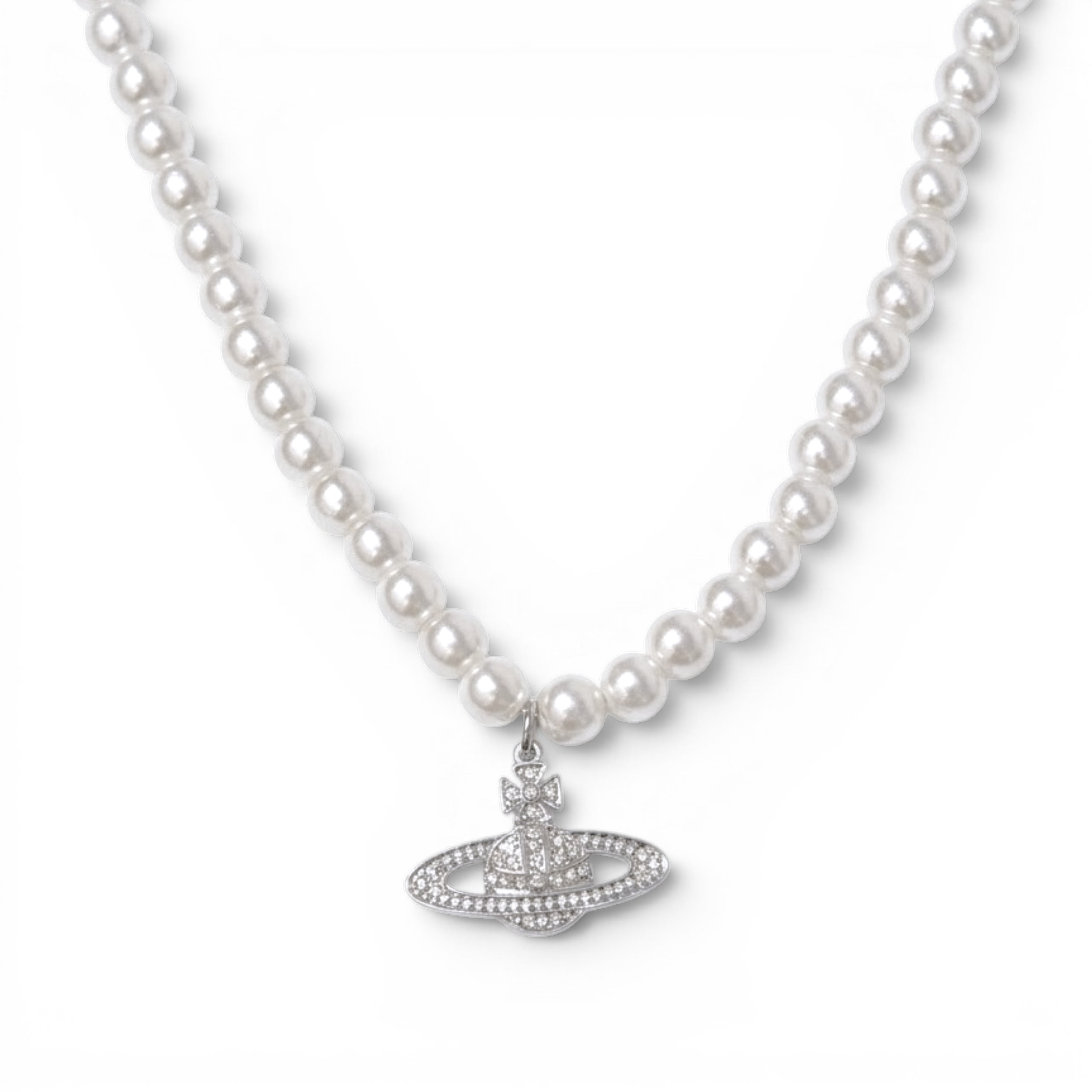 Collana Perle e Charm Pianeta In Acciaio Inossidabile