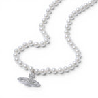 Collana Perle e Charm Pianeta In Acciaio Inossidabile