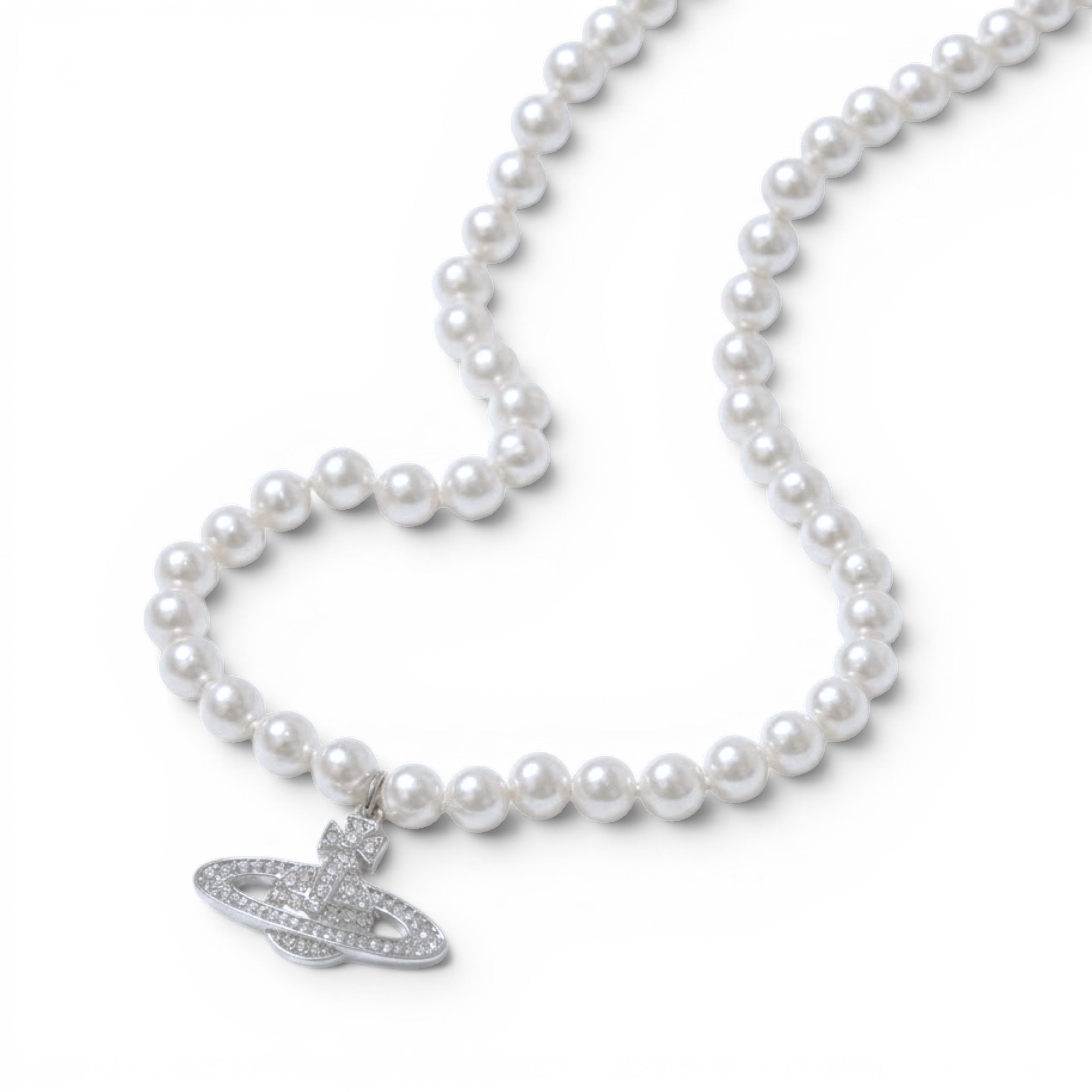 Collana Perle e Charm Pianeta In Acciaio Inossidabile
