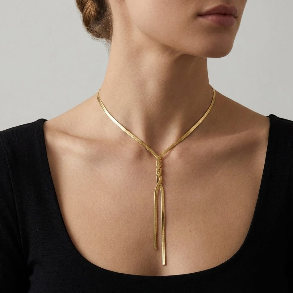 Collana a Y Snake Intrecciata In Acciaio Inossidabile