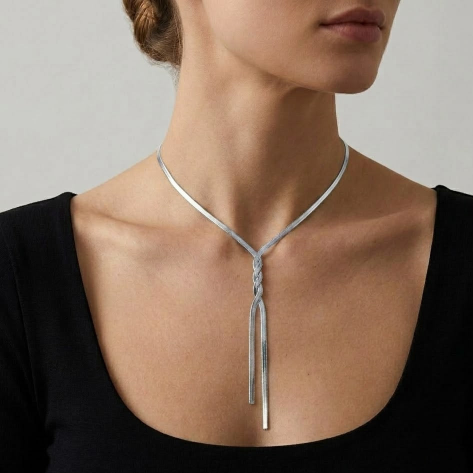 Collana a Y Snake Intrecciata In Acciaio Inossidabile