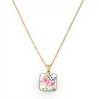 Collana con Pendente Quadro Rosa In Acciaio Inossidabile