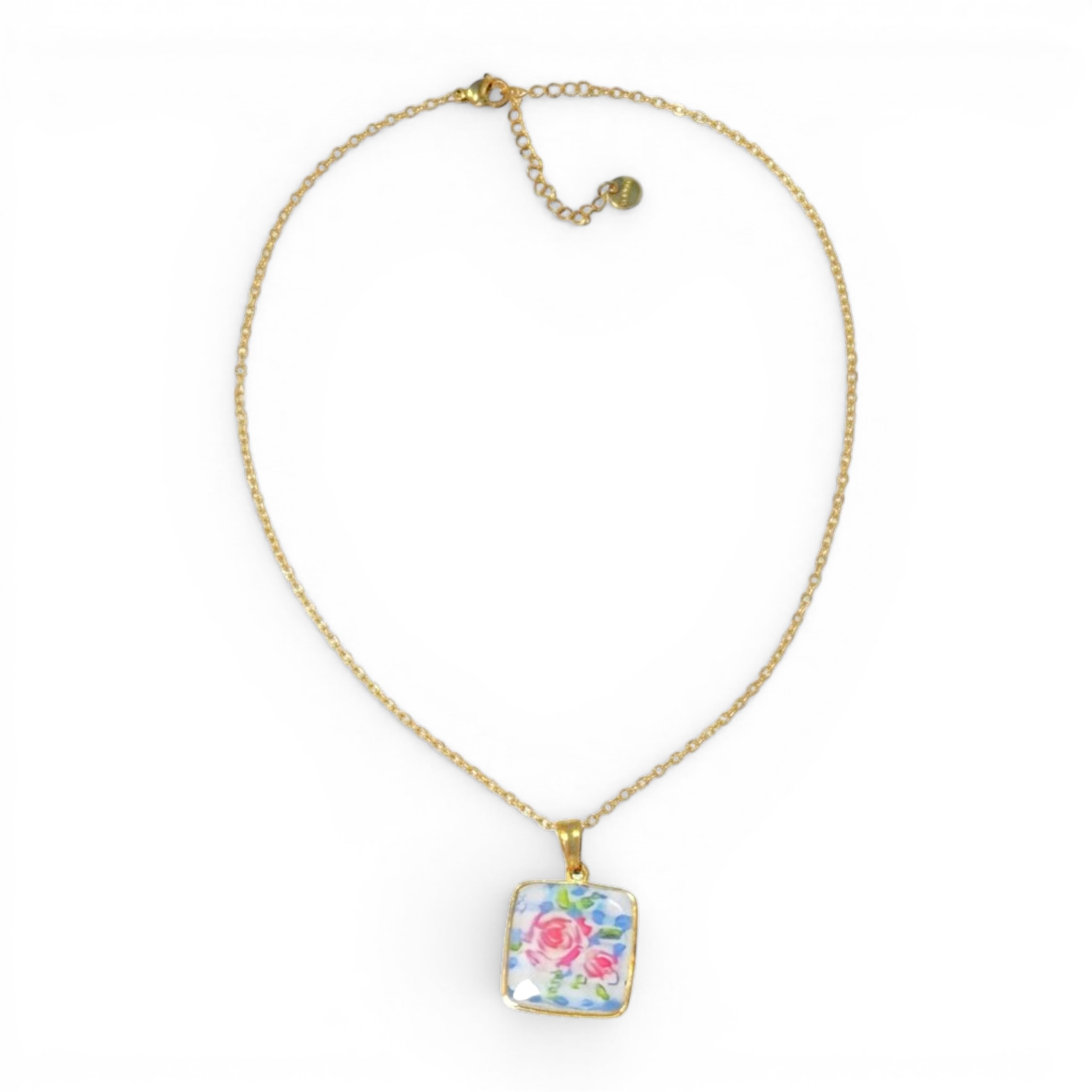 Collana con Pendente Quadro Rosa In Acciaio Inossidabile