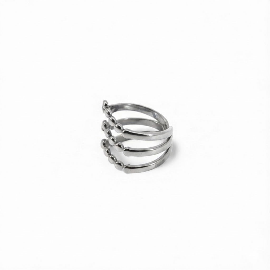 Anello Fascia Multipla Aperta con Dettaglio a Perline In Acciaio Inossidabile