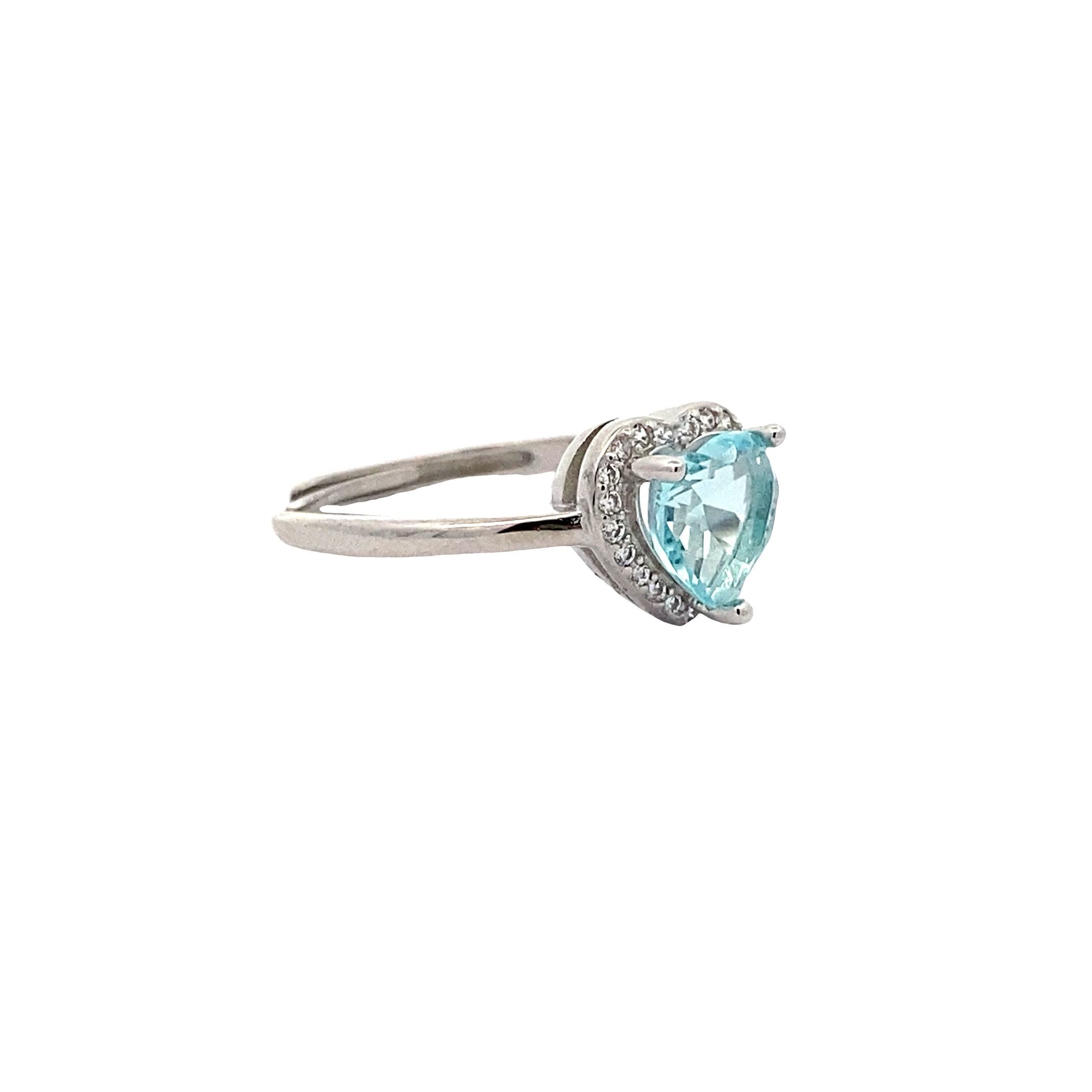 ANELLO CON PIETRA AZZURRA A FORMA DI CUORE IN ARGENTO 925 BIANCO