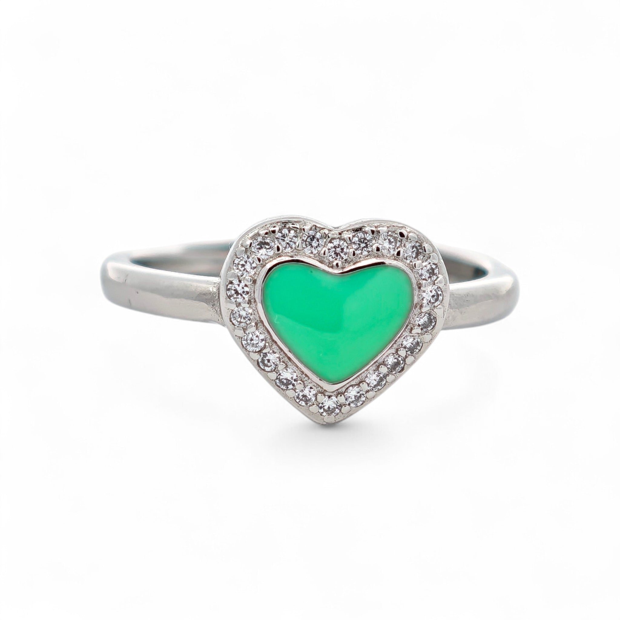 Anello Cuore Smaltato e Zirconi Argento