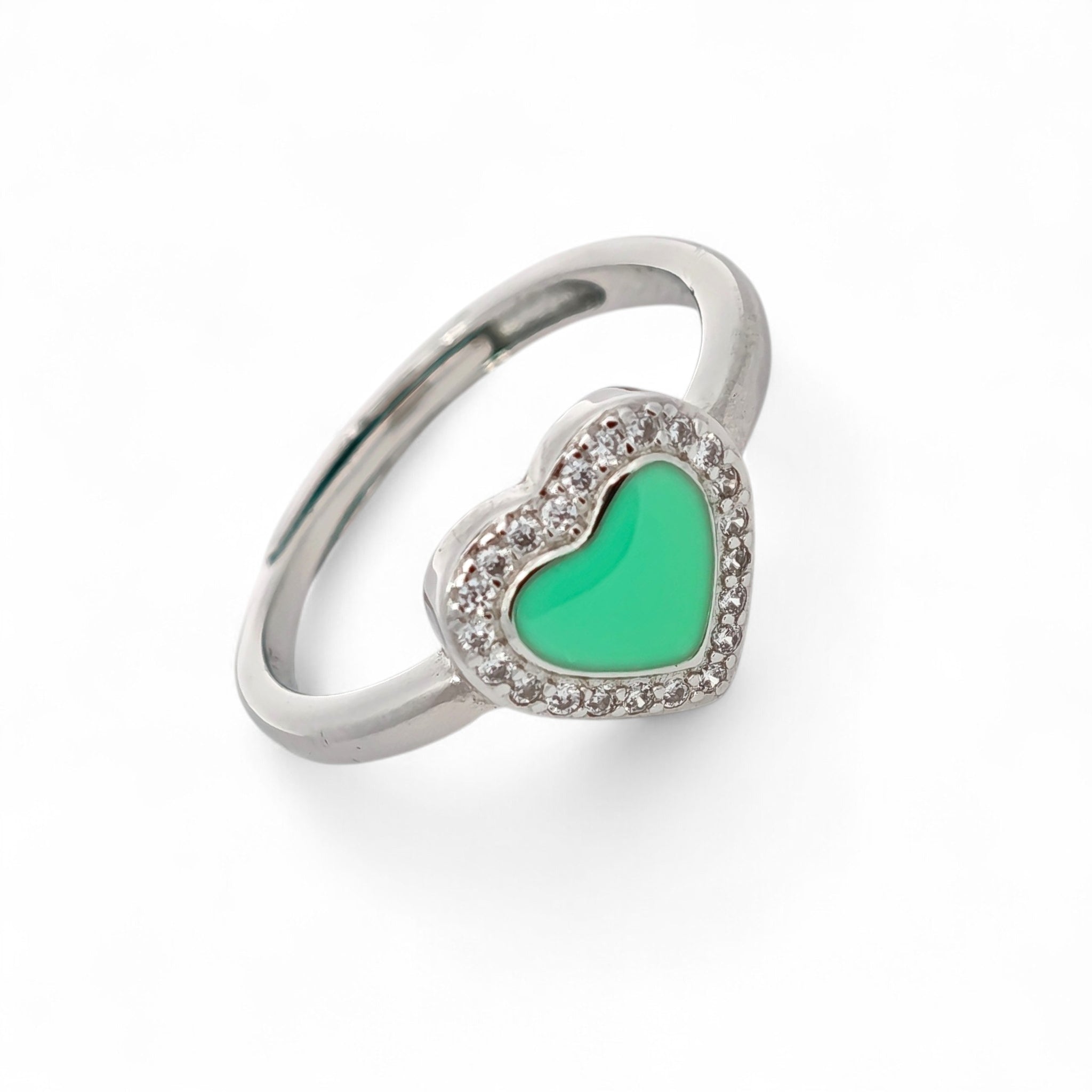 Anello Cuore Smaltato e Zirconi Argento