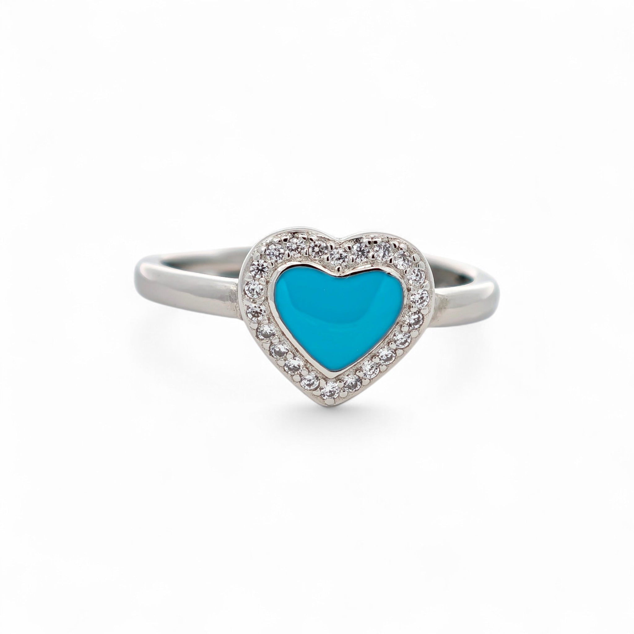 Anello Cuore Smaltato e Zirconi Argento