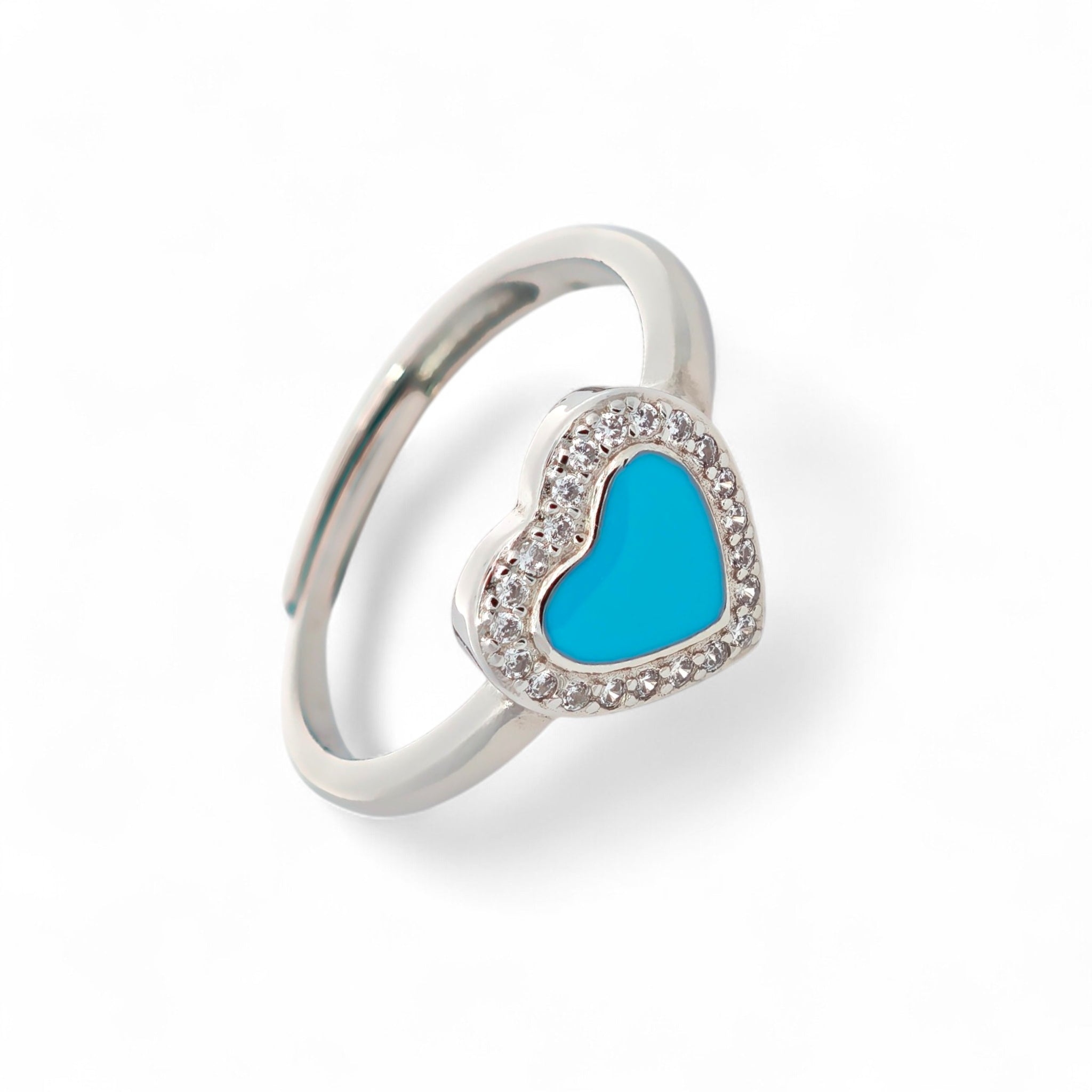 Anello Cuore Smaltato e Zirconi Argento