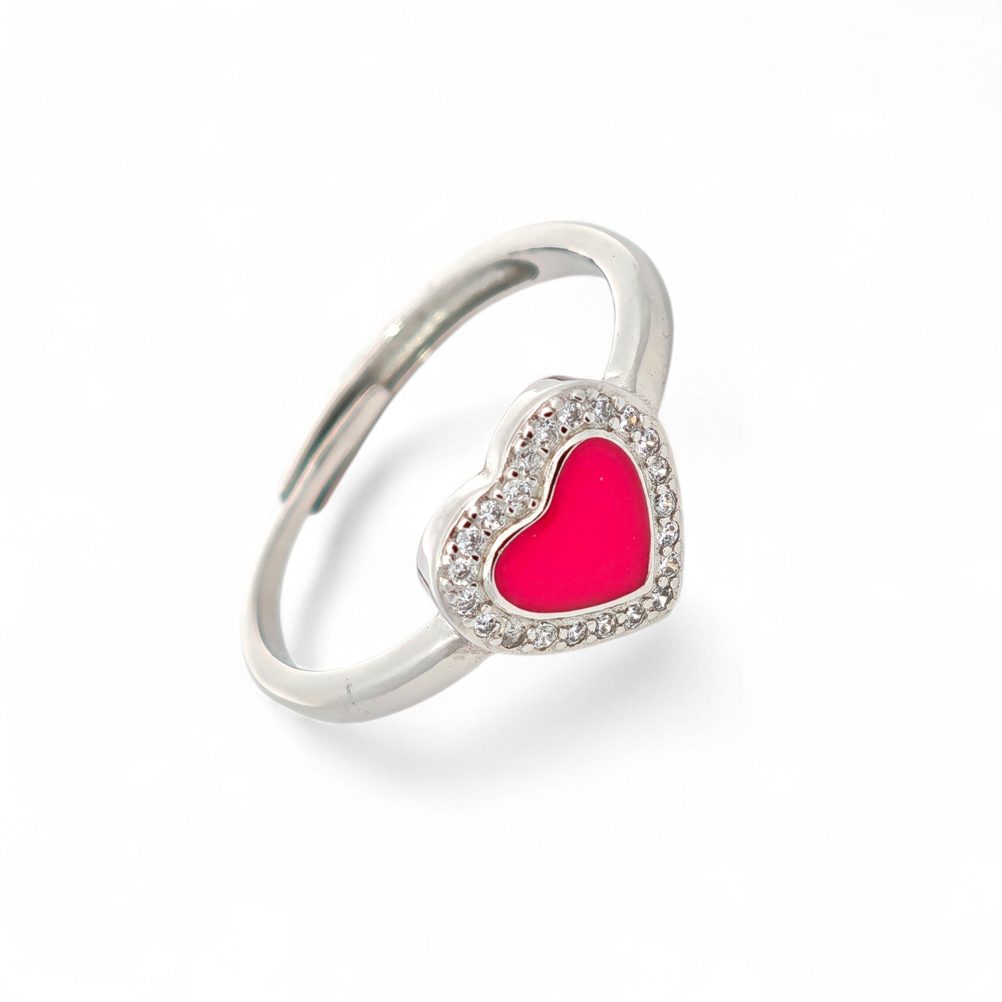 Anello Cuore Smaltato e Zirconi Argento