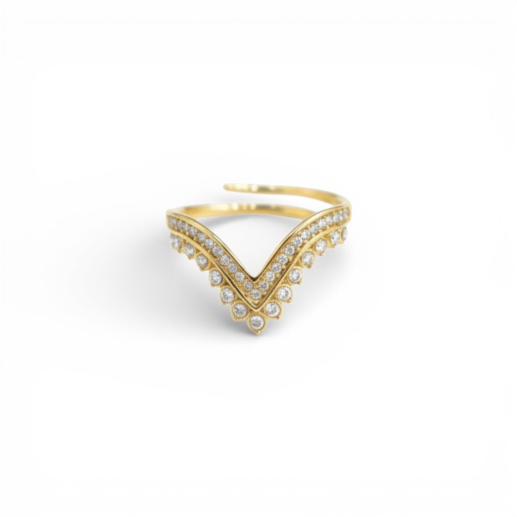 Anello V-Shape Contour con Zirconi In Acciaio Inossidabile
