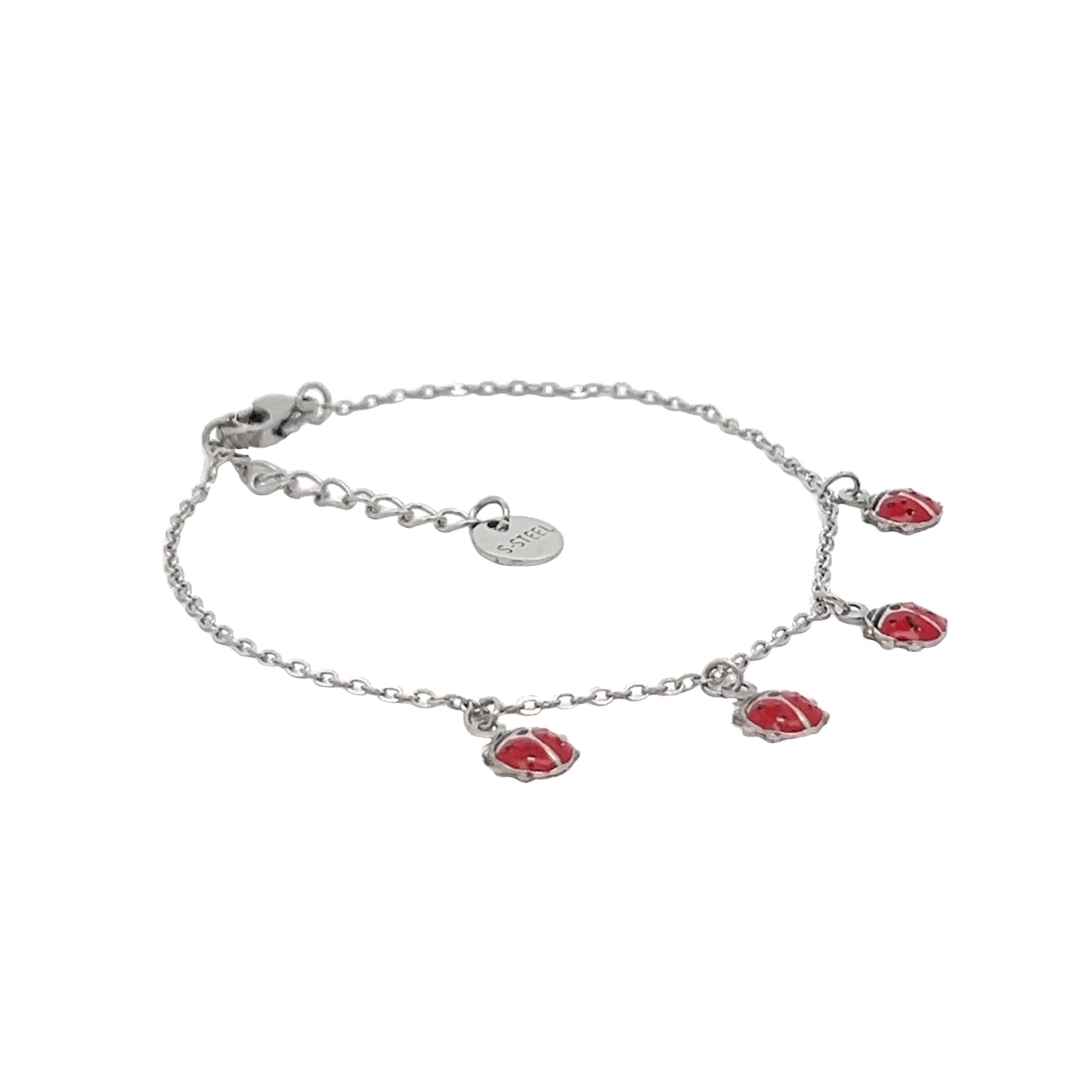 BRACCIALE CON COCCINELLE PENDENTI IN ACCIAIO