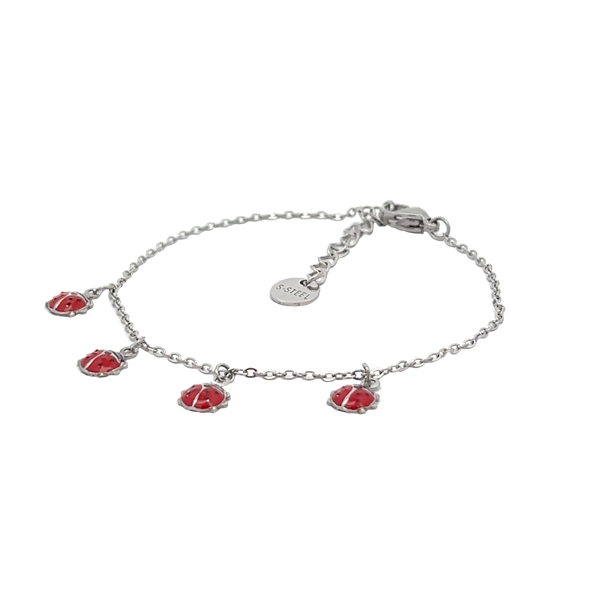 BRACCIALE CON COCCINELLE PENDENTI IN ACCIAIO