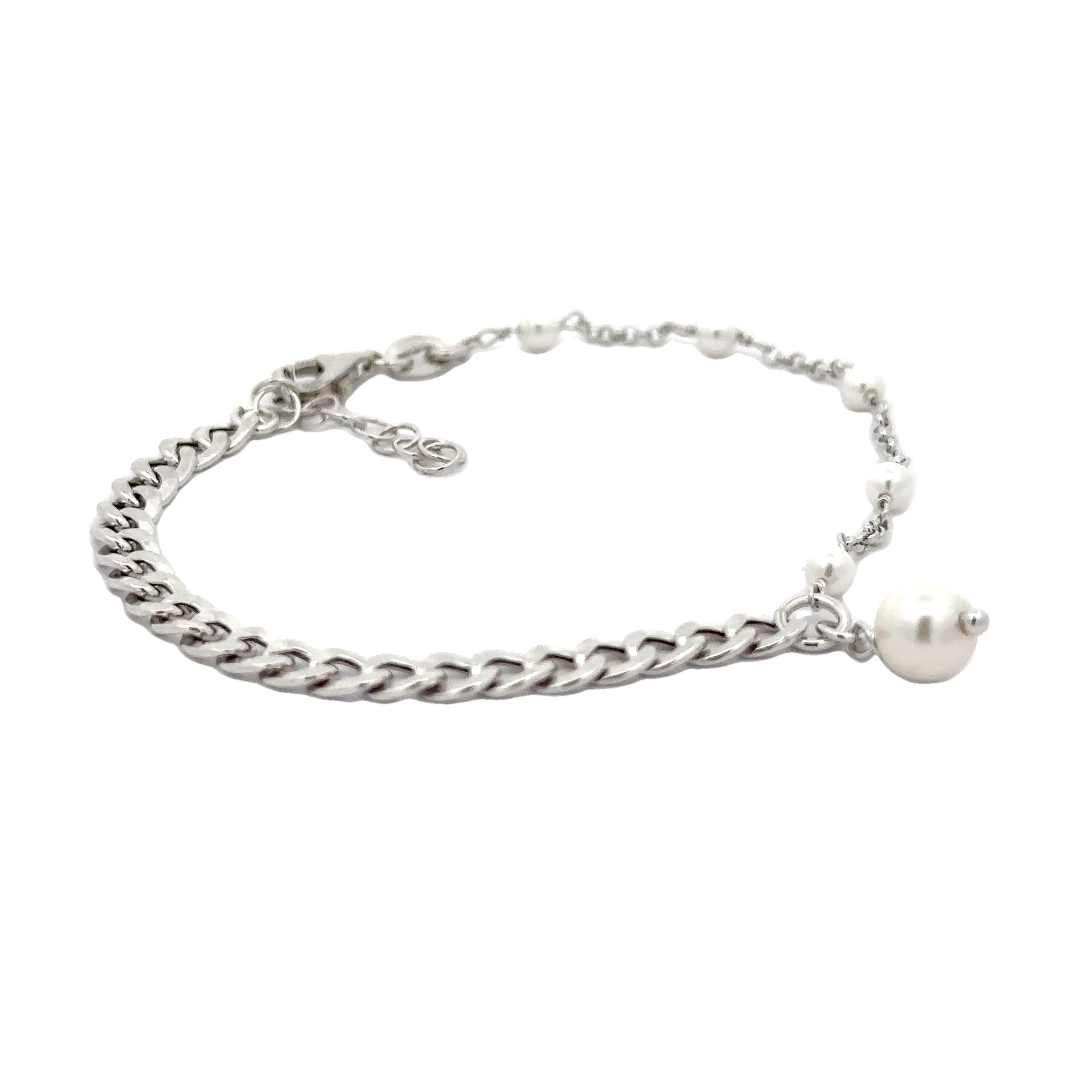 BRACCIALE MAGLIE DIVERSE CON PERLA PENDENTE ARG925