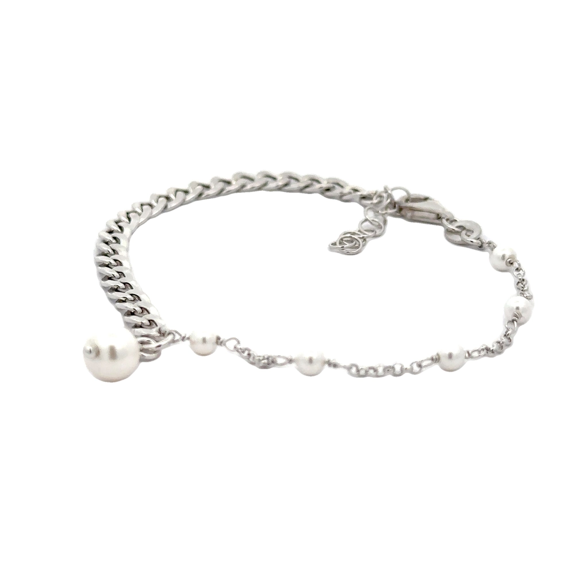 BRACCIALE MAGLIE DIVERSE CON PERLA PENDENTE ARG925