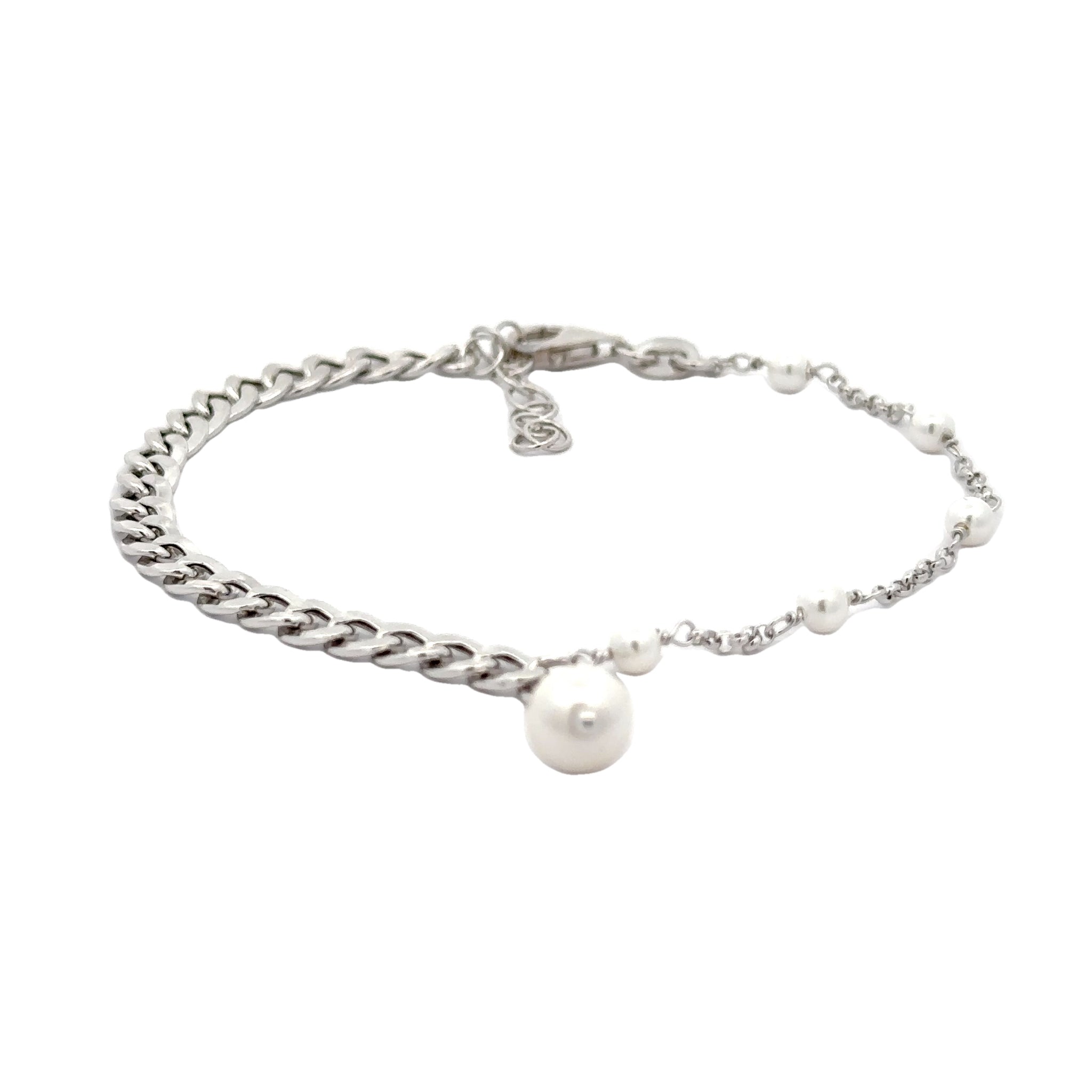 BRACCIALE MAGLIE DIVERSE CON PERLA PENDENTE ARG925