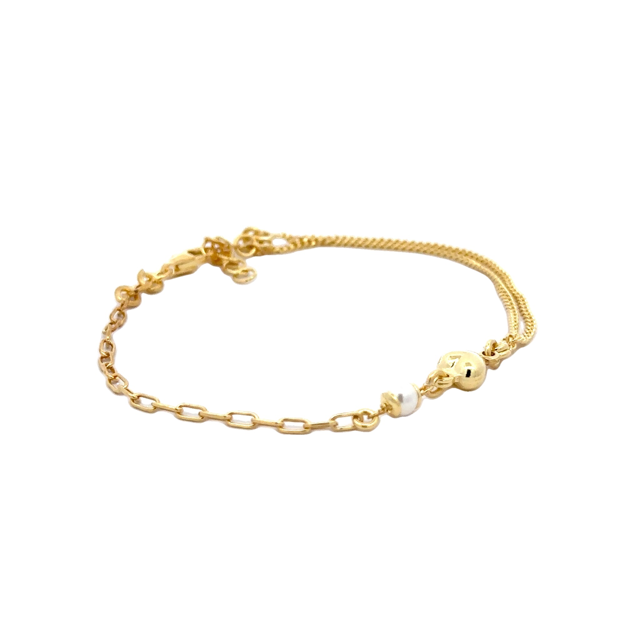 BRACCIALE DOPPIA MAGLIA PERLA CON CUORE ARG925