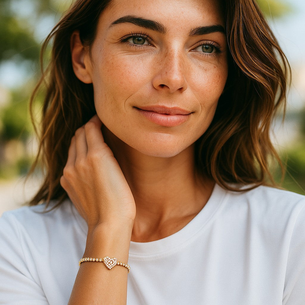 Bracciale Cuore con Zirconi in Acciaio