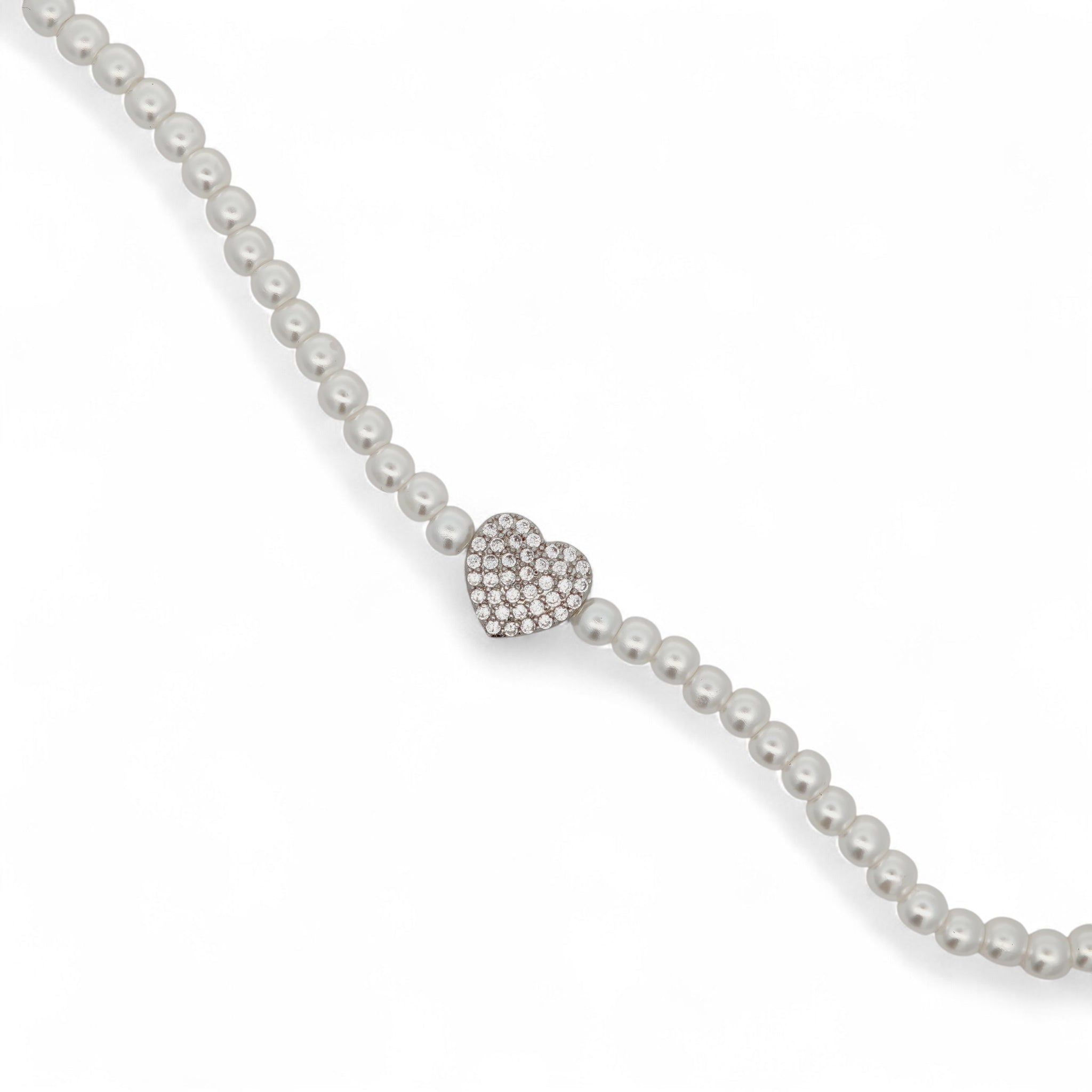 Collana in Acciaio con Perle e Pendente a Cuore