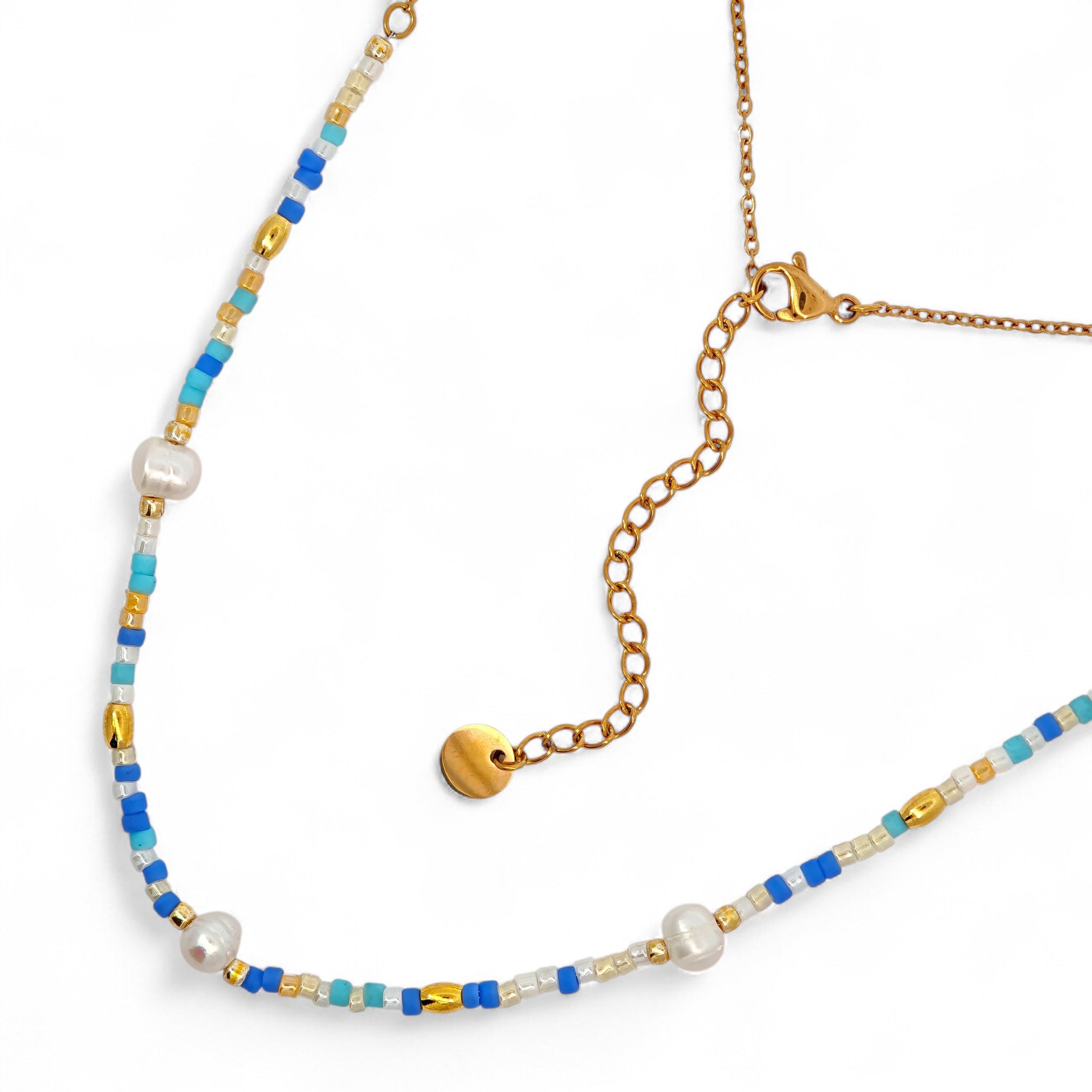 Collana Perline Colorate e Perle Acciaio