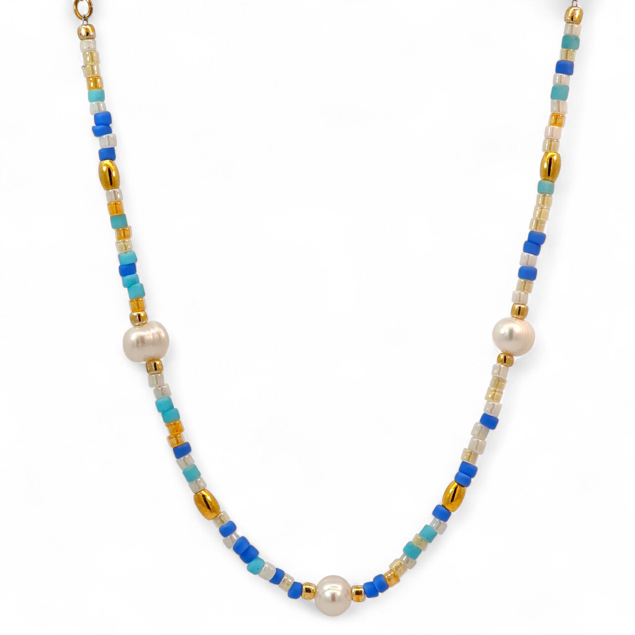 Collana Perline Colorate e Perle Acciaio