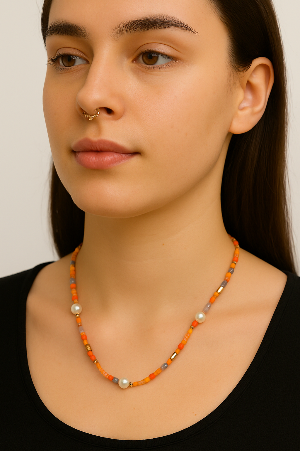Collana Perline Colorate e Perle Acciaio
