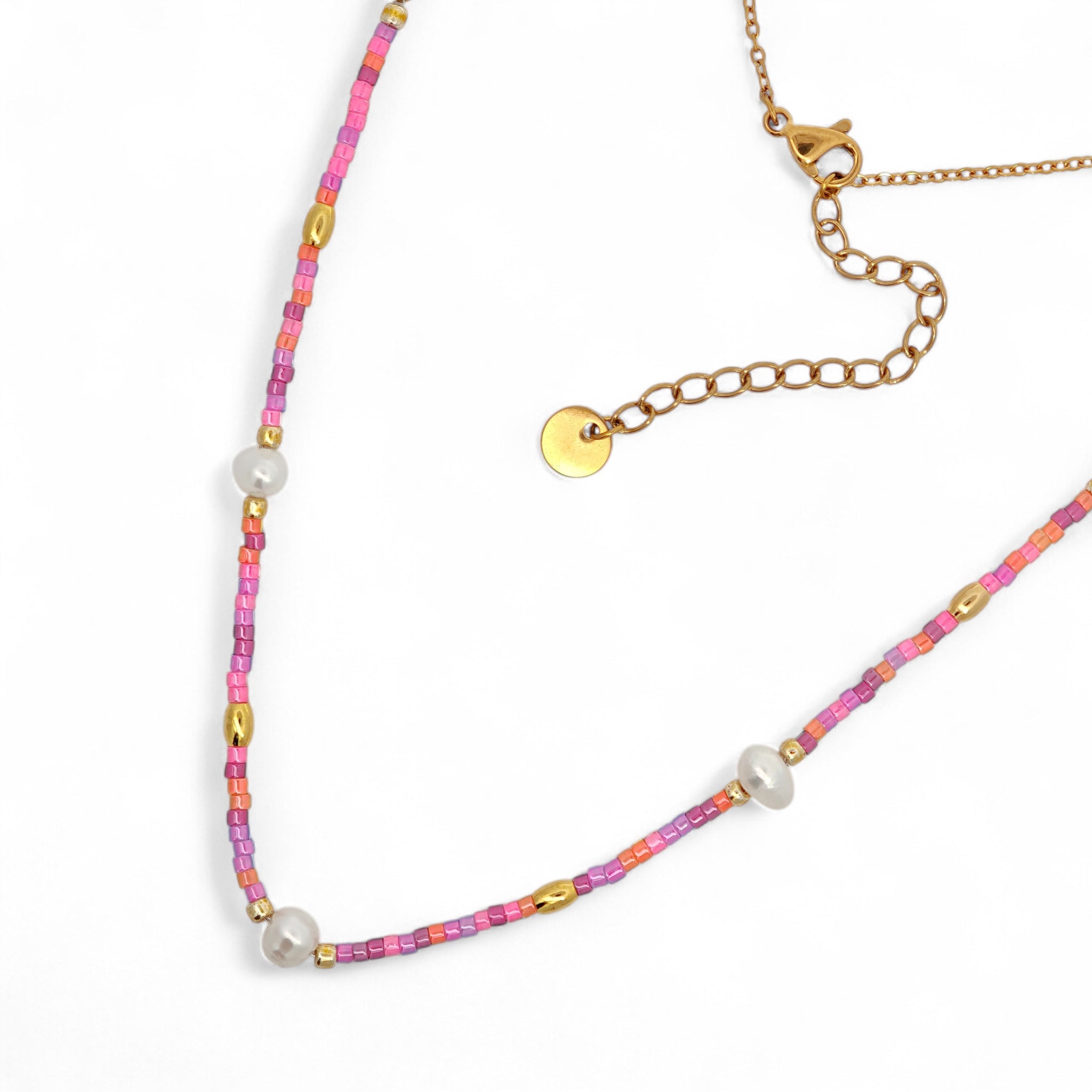 Collana Perline Colorate e Perle Acciaio