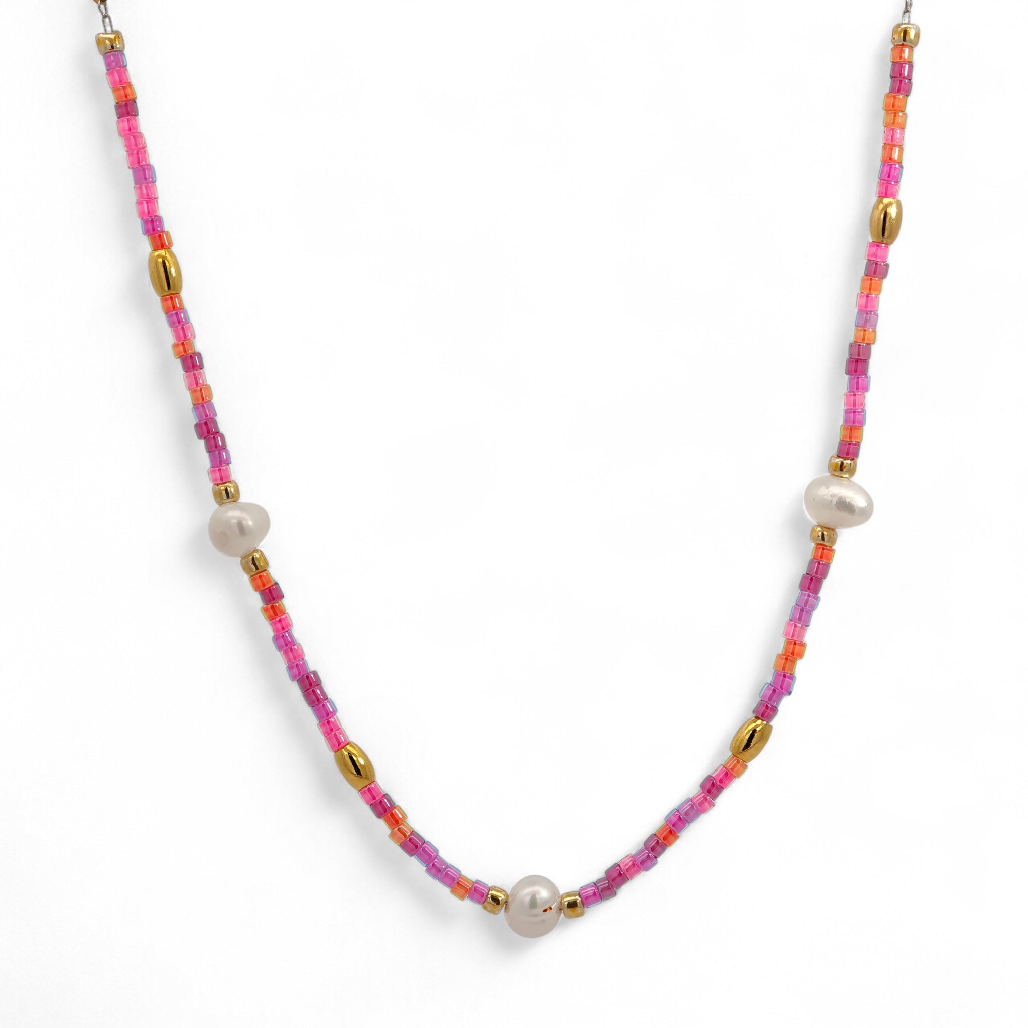 Collana Perline Colorate e Perle Acciaio