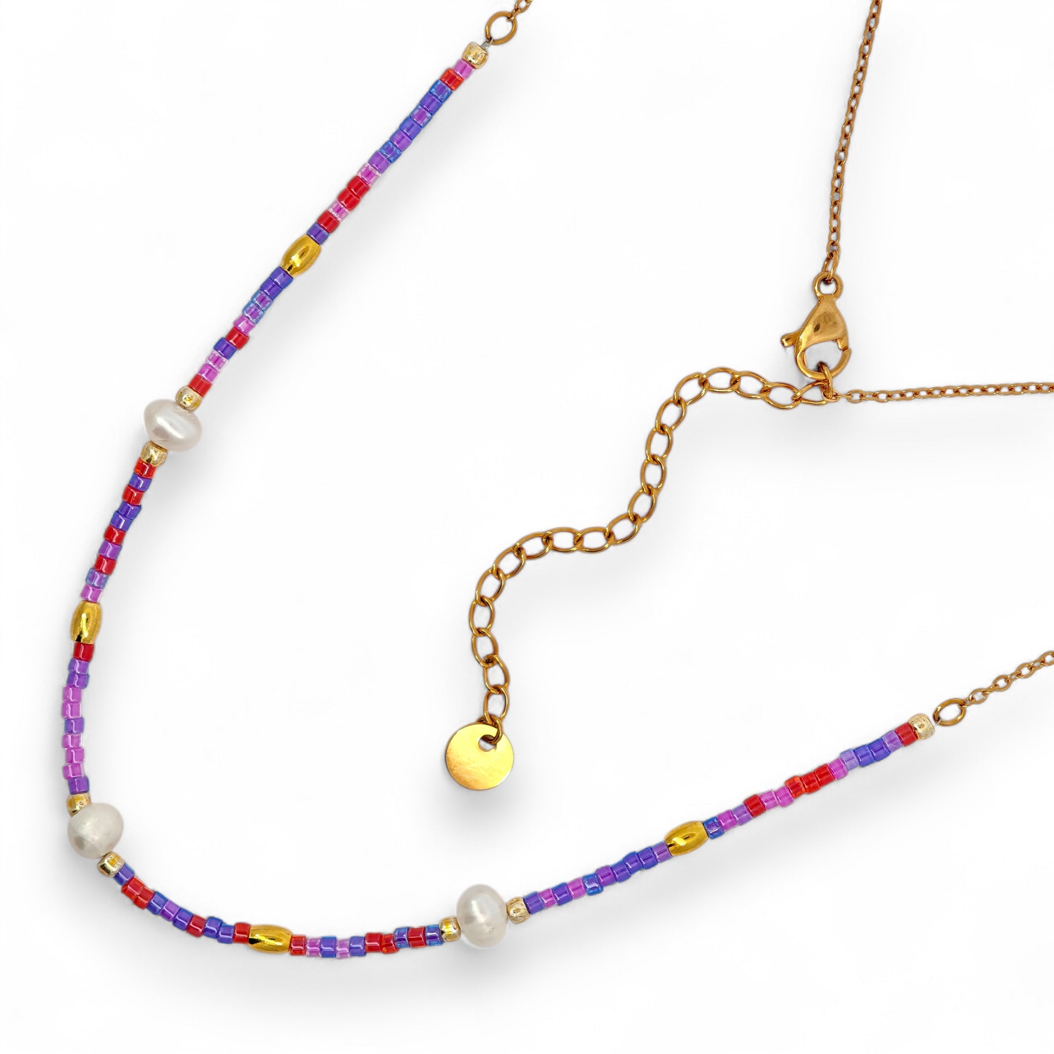 Collana Perline Colorate e Perle Acciaio