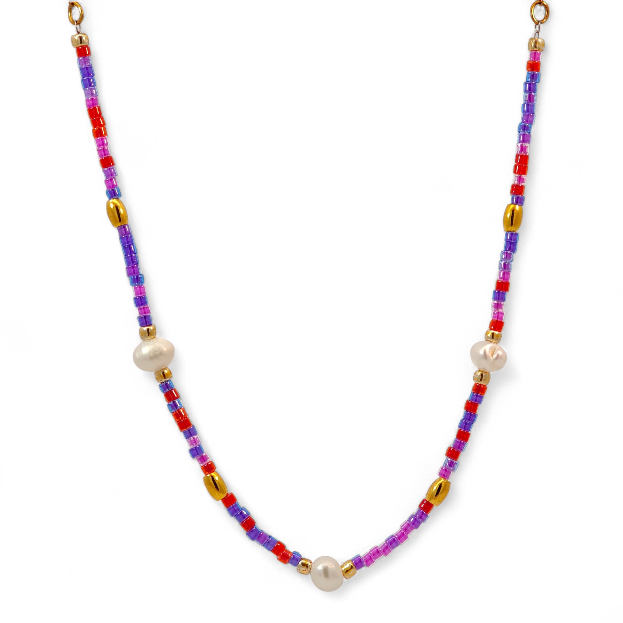 Collana Perline Colorate e Perle Acciaio