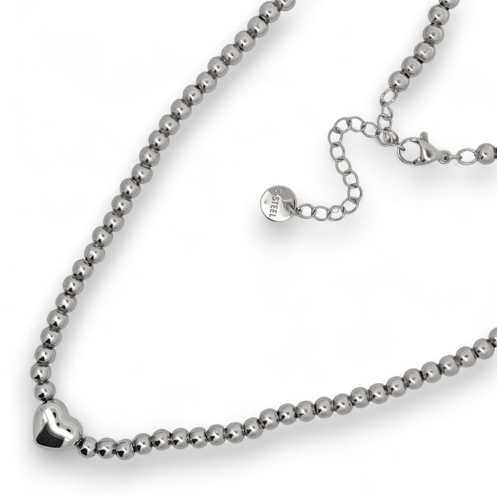Collana Cuore in Acciaio Con Perline
