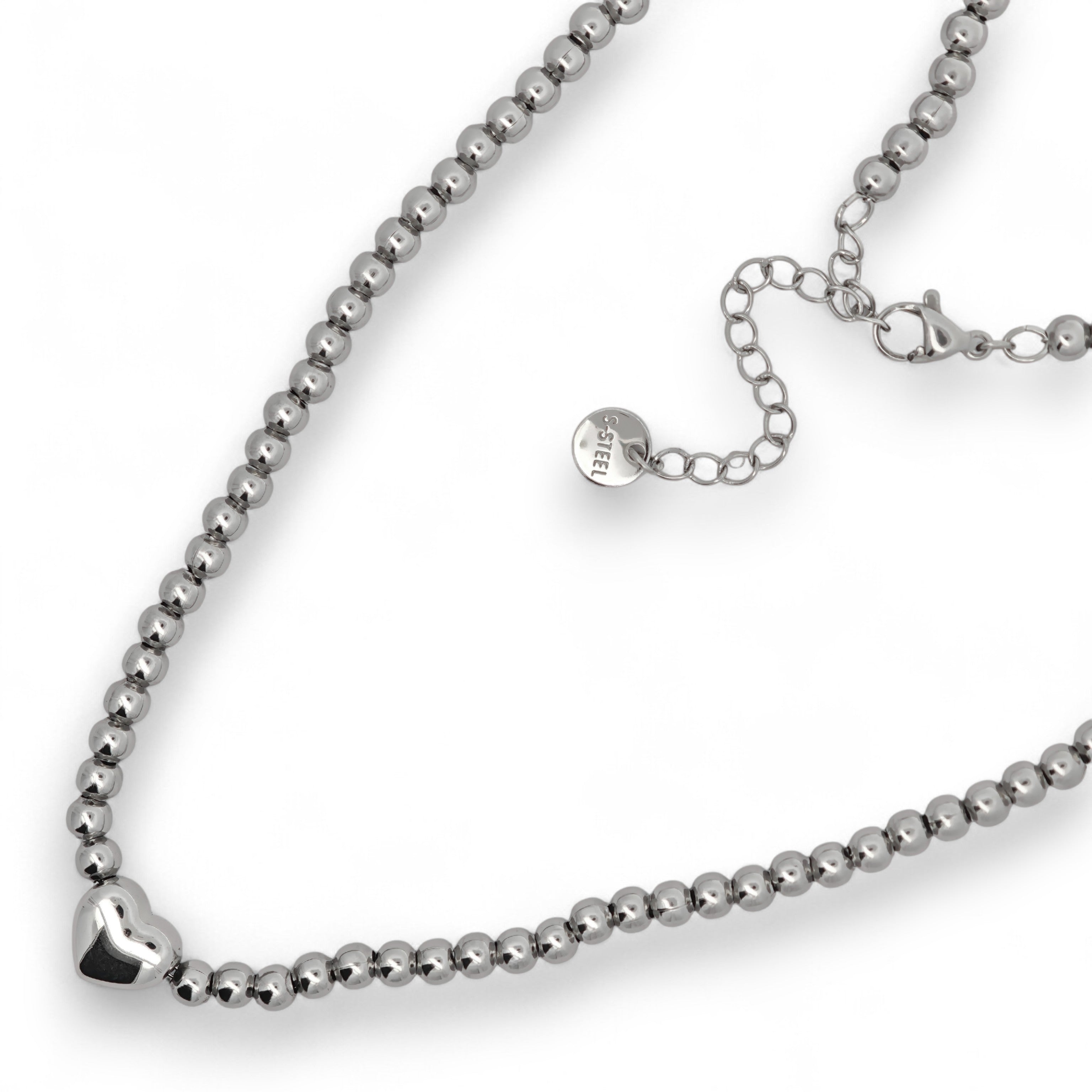Collana Cuore in Acciaio Con Perline
