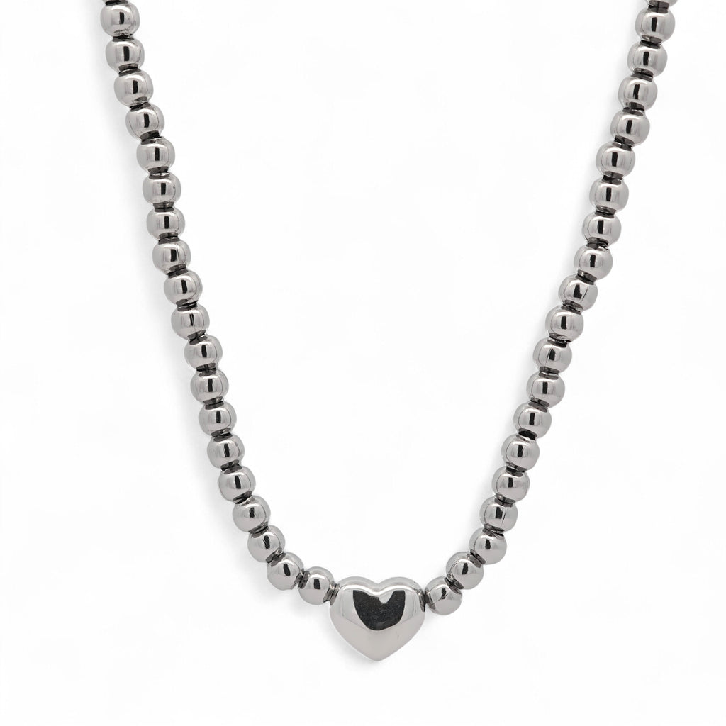 Collana Cuore in Acciaio Con Perline