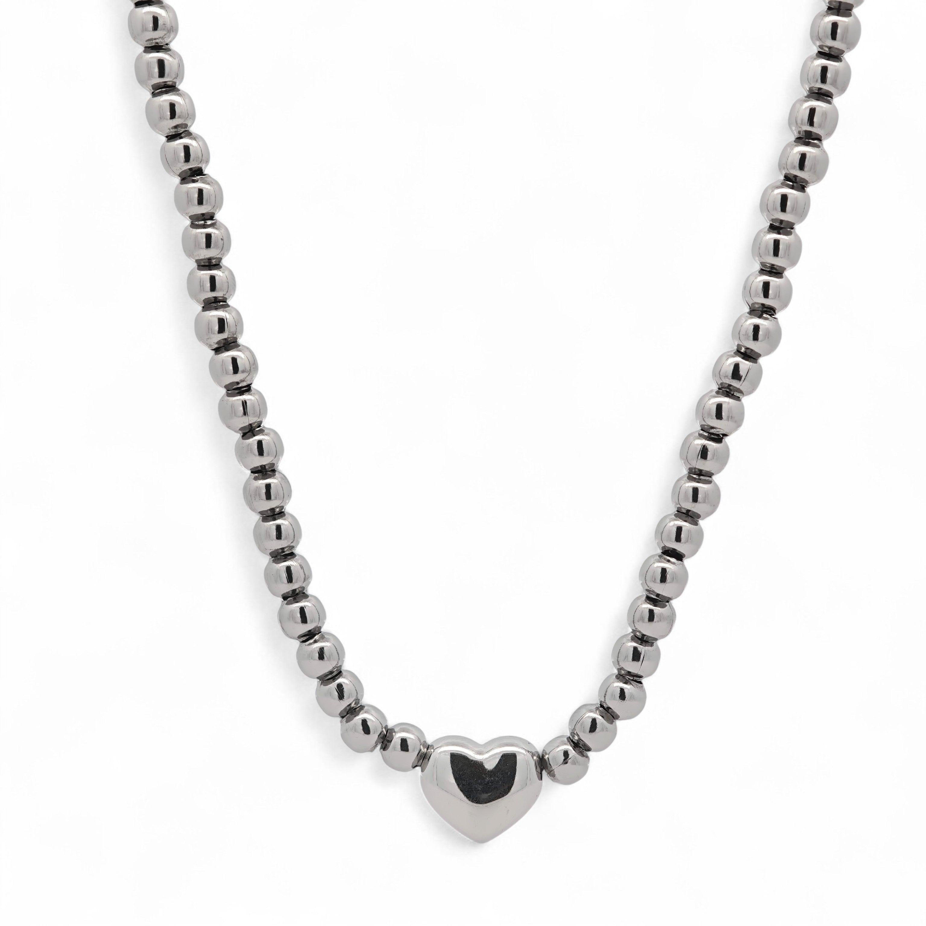 Collana Cuore in Acciaio Con Perline