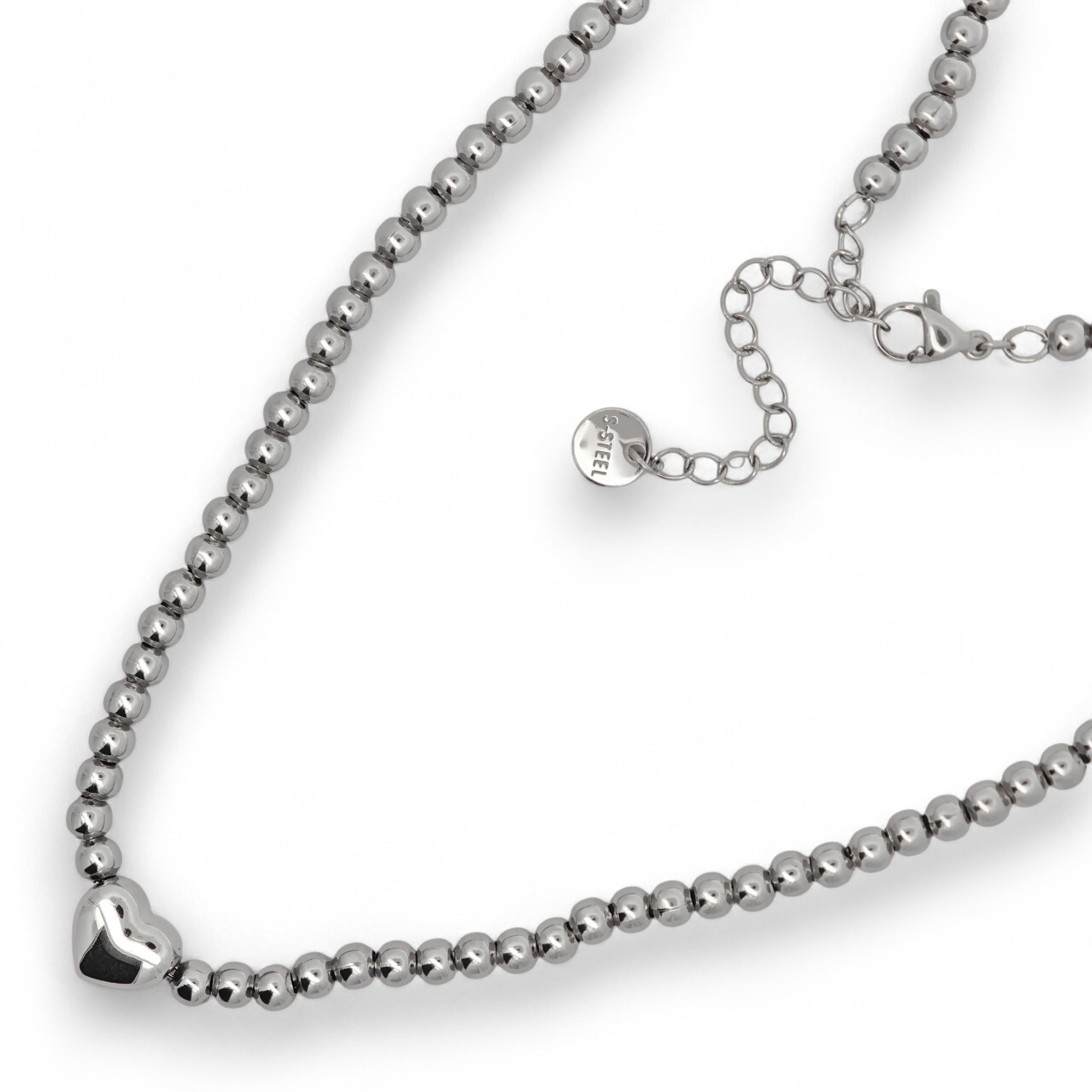 Collana Cuore in Acciaio Con Perline