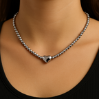 Collana Cuore in Acciaio Con Perline