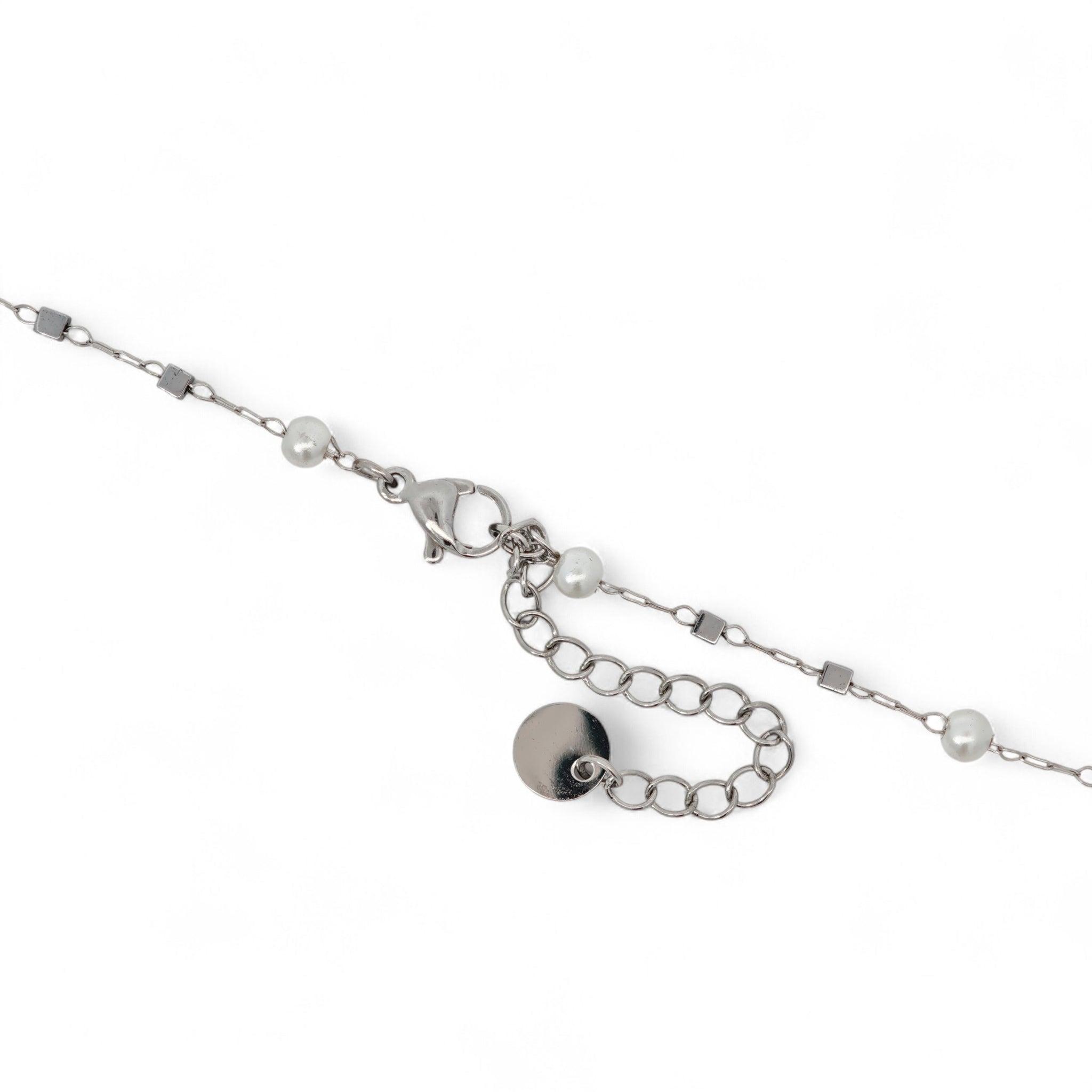 Collana in Acciaio con Pendenti a Cuore e Perle