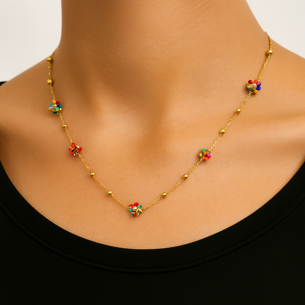 Collana Fiori Colorati Acciaio