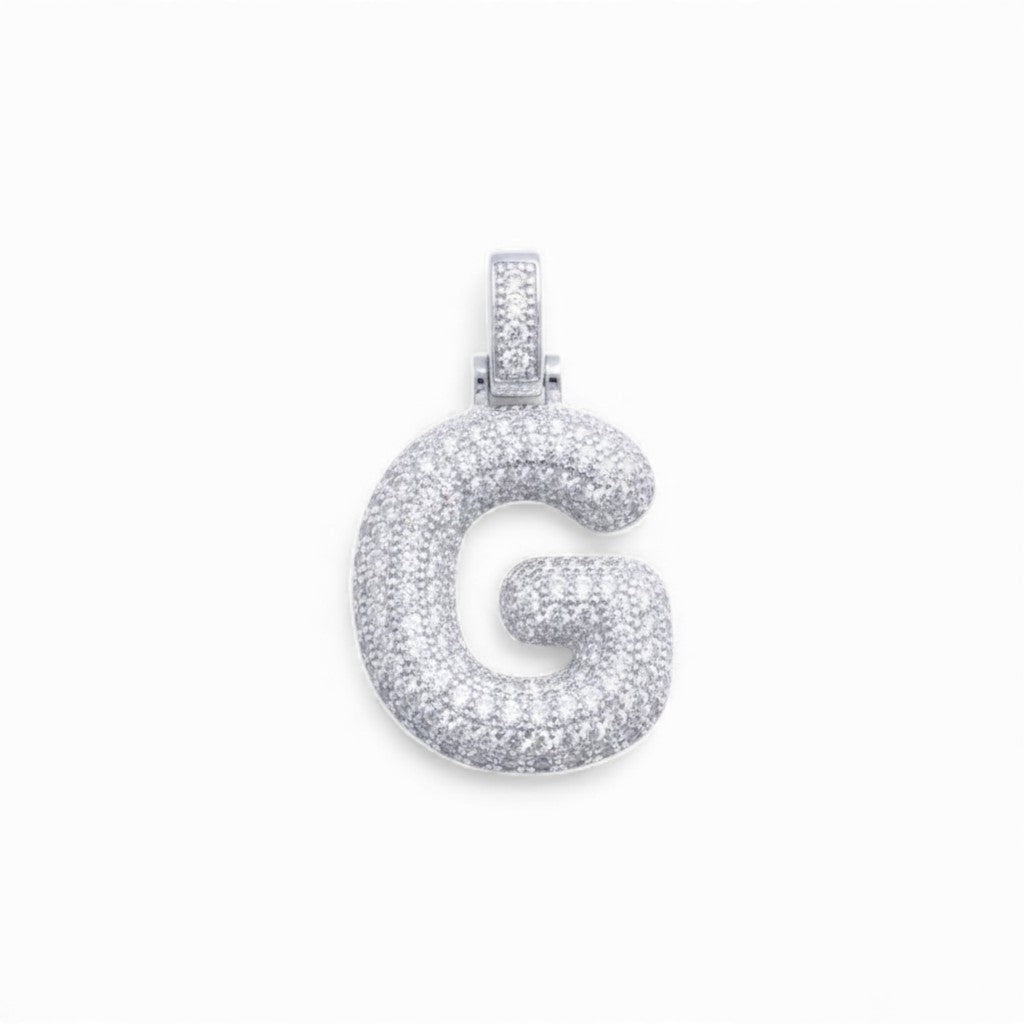 Ciondolo Lettera Bubble Bombato con Pavé di Zirconi In Ottone