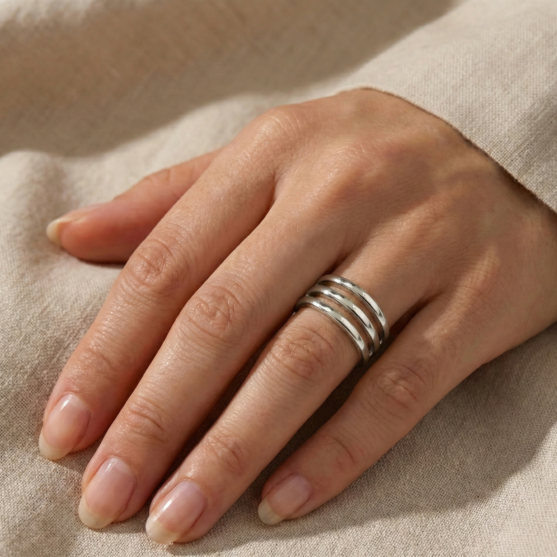 Anello Fascia Multipla Aperta in Acciaio Inossidabile