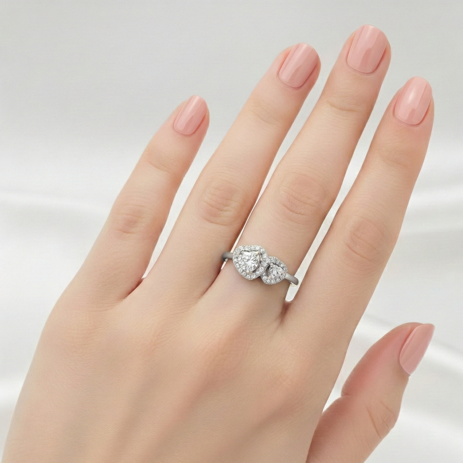 Anello Doppio Cuore con Zirconi in Acciaio Inossidabile