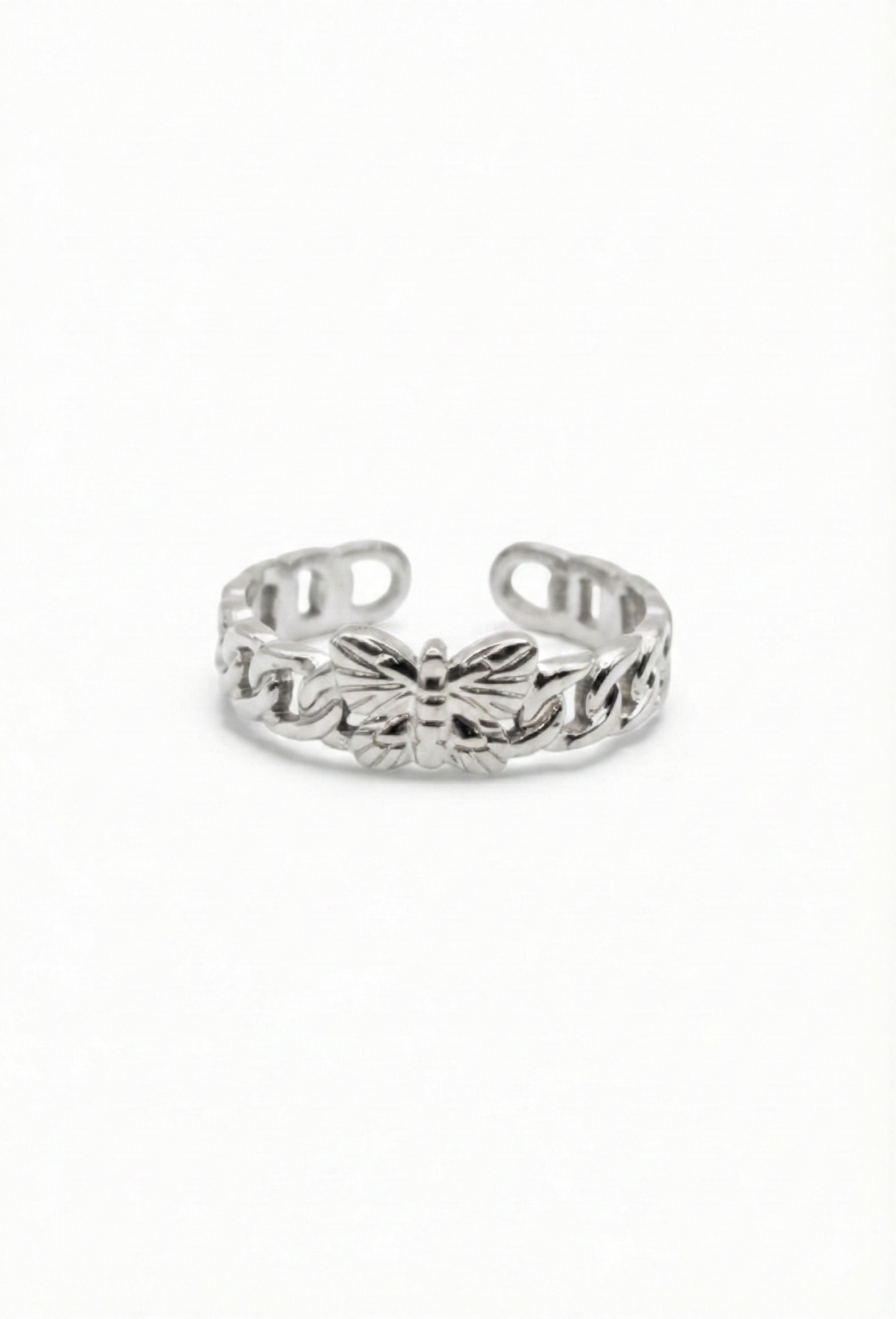 Anello Fascia a Catena Regolabile con Farfalla in Acciaio Inossidabile