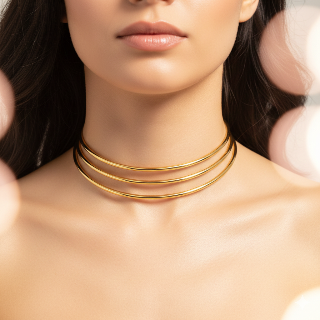 Girocollo Choker Rigido Multicerchio in Acciaio Inossidabile