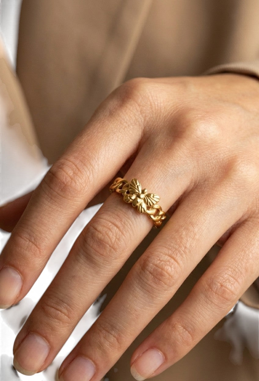 Anello Fascia a Catena Regolabile con Farfalla in Acciaio Inossidabile