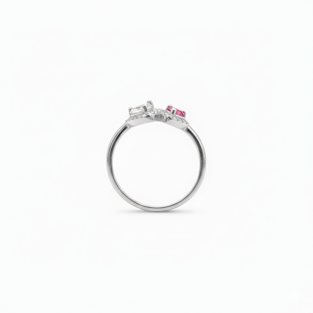 Anello Double Heart Zirconi Bicolore con Pavé Luminoso In Acciaio Inossidabile