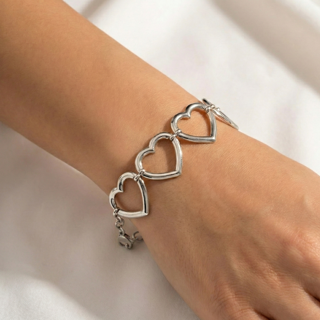 Bracciale Catena con Cuori Aperti In Acciaio Inossidabile