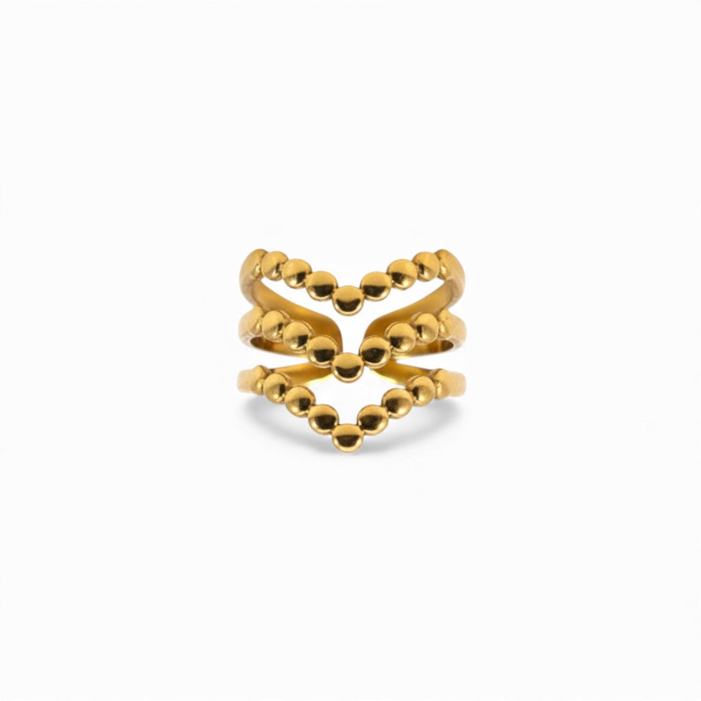 Anello Fascia Multipla Aperta con Dettaglio a Perline In Acciaio Inossidabile