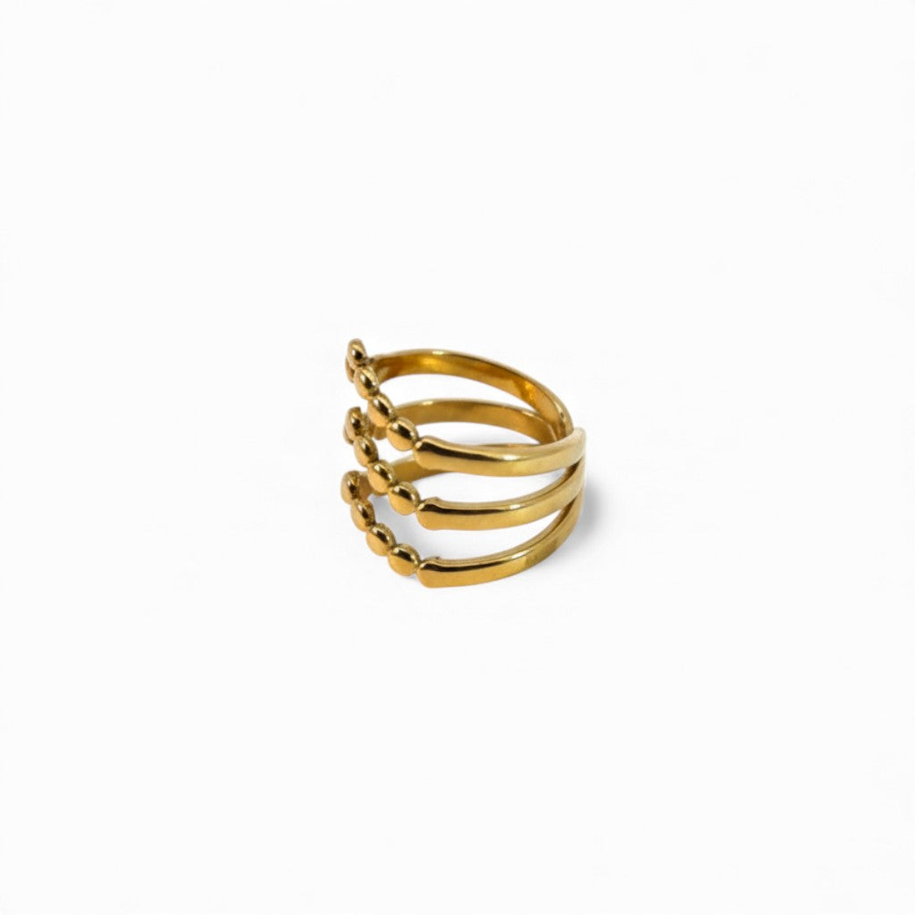 Anello Fascia Multipla Aperta con Dettaglio a Perline In Acciaio Inossidabile